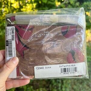 COACH Corner Zip Wristlet In Signature Canvas with Red Bow Print CZ440 NWT